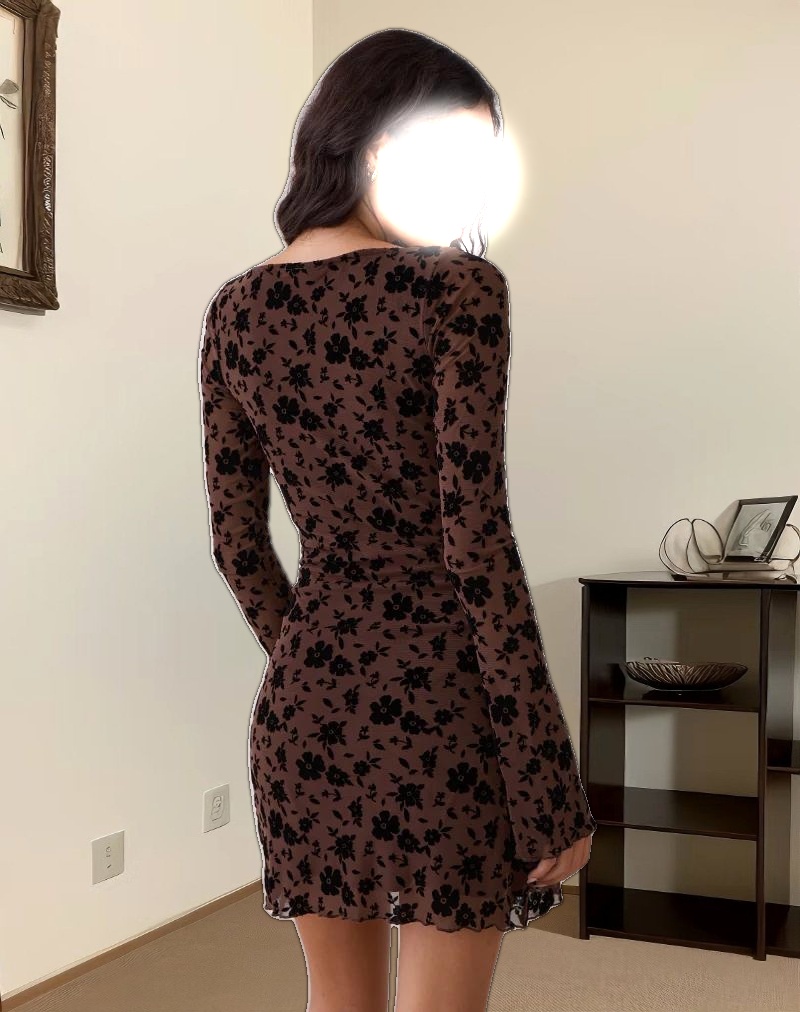 Gizio Long Sleeve Mini Dress in Garden Floral Brown