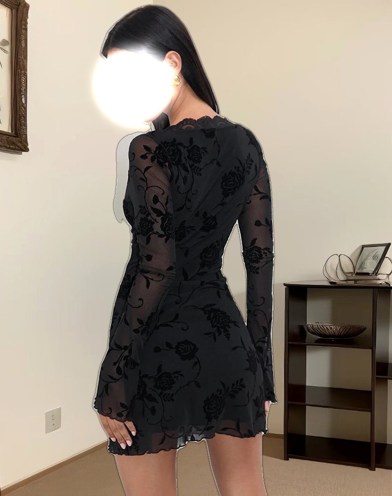 Sriti Mini Dress in Rose Flock Black