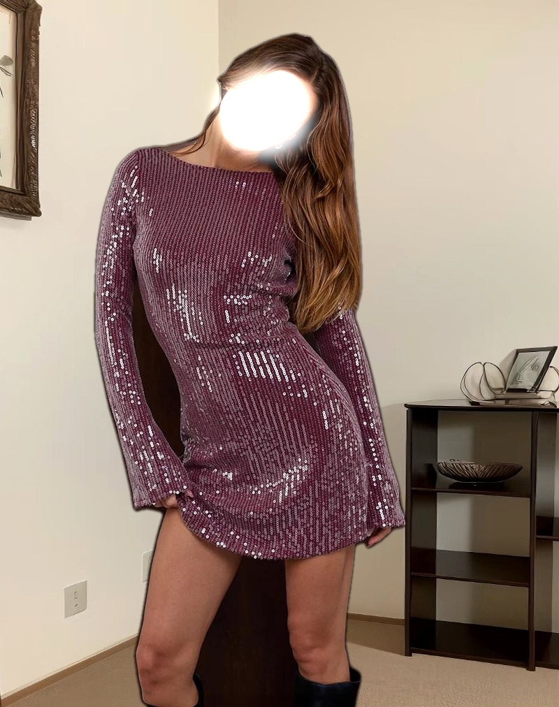 Kimberly Mini Dress in Clear Sequin Maroon