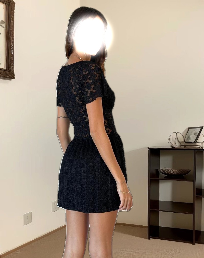 Geni Mini Dress in Regal Lace Black