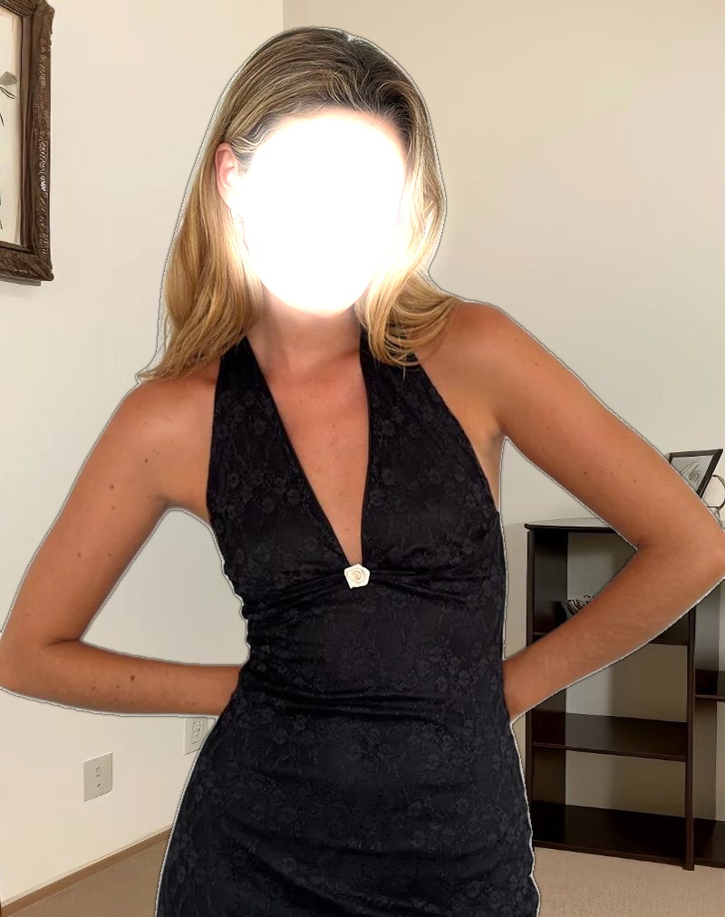 Atma Halterneck Maxi Dress in Canina Lace Black