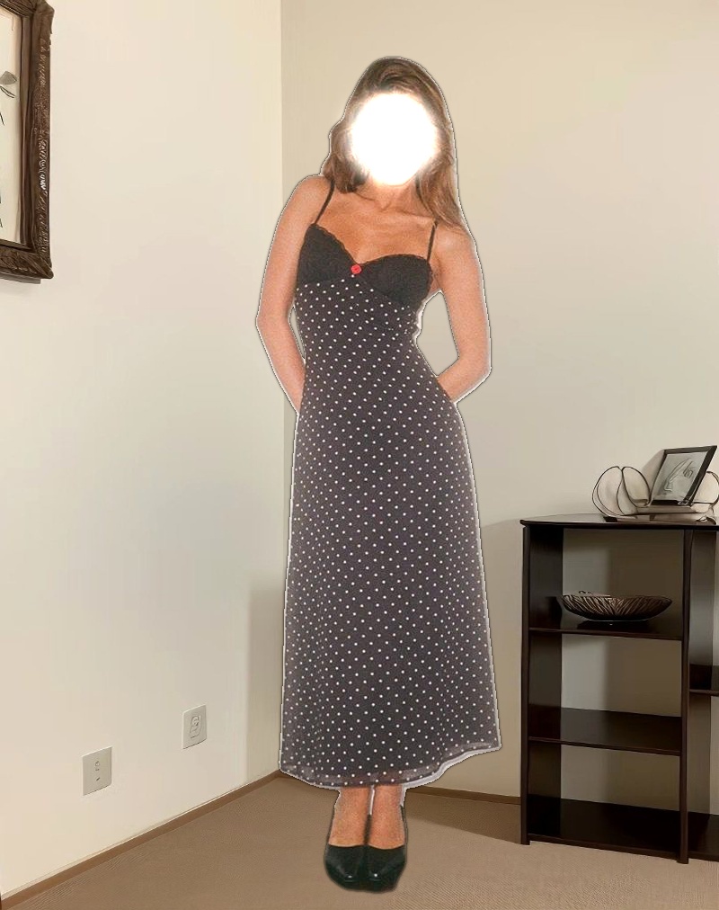 Wilonna Maxi Dress in Basic Polka Black Chiffon