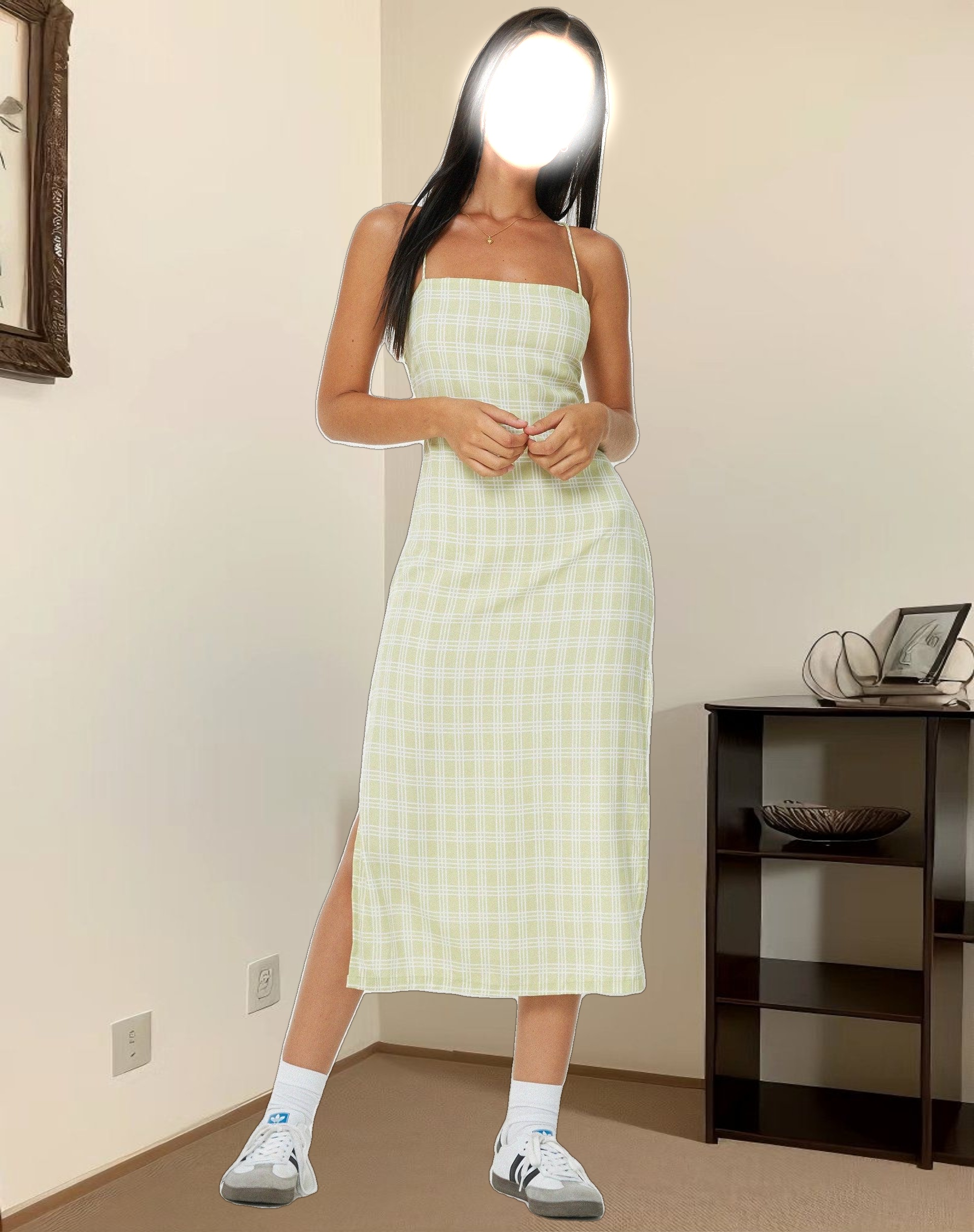Nosita Midi Dress in Sage Check