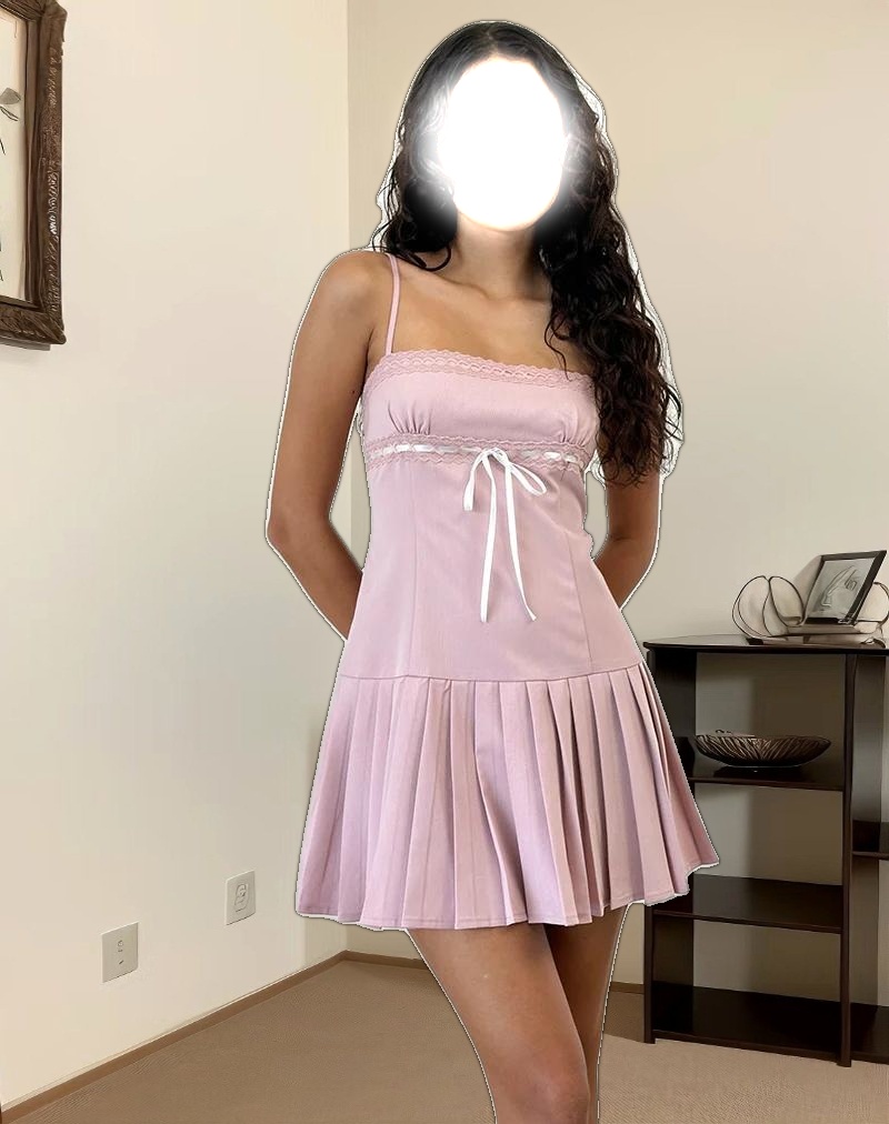 Wimala Dress in Dusky Pink with White Binding