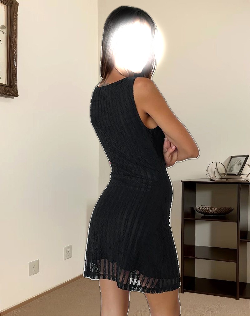 Zerrin Mini Dress in Textured Lace Black