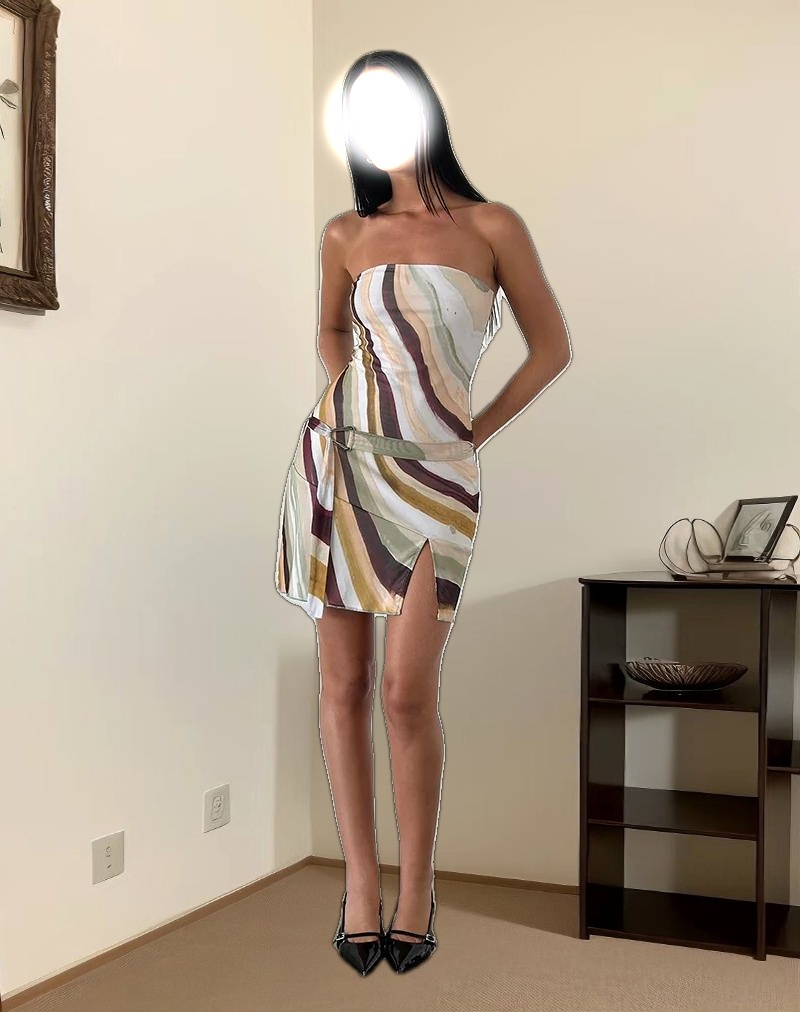 Kevsra Bandeau Mini Dress in Mesh Wiggle Sunset