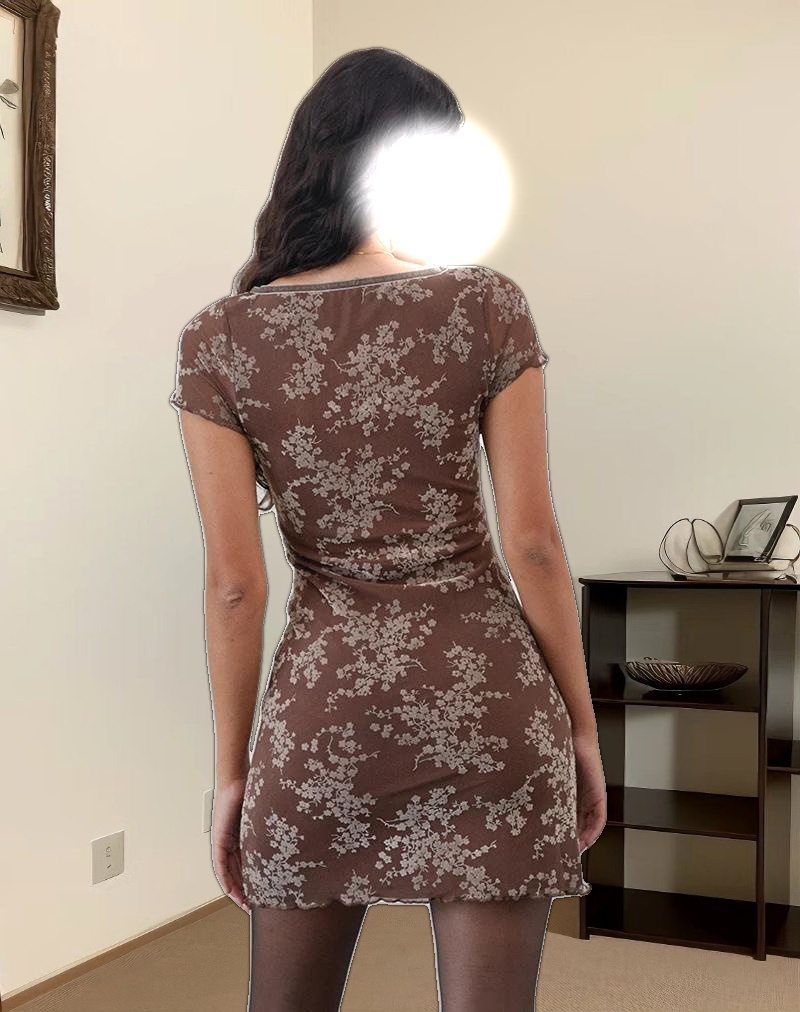 Evilia Mini Dress in Floral Blooming Vines Brown