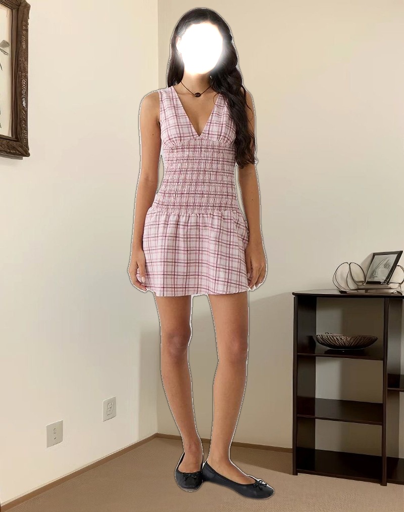 Hevoria Mini Dress in Basic Tartan Pink