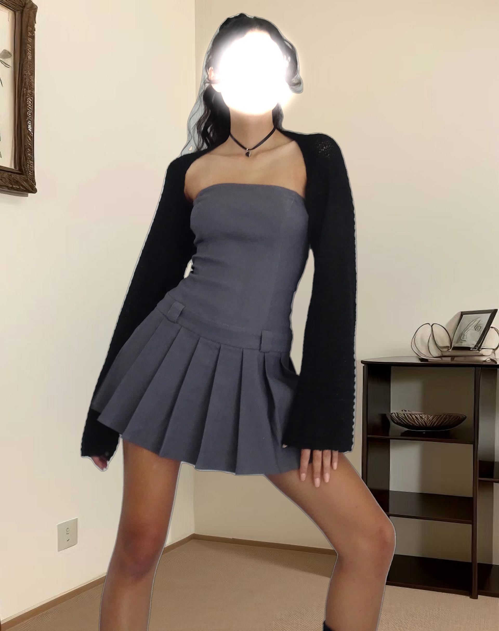 Payoda Bandeau Mini Dress in Dark Grey