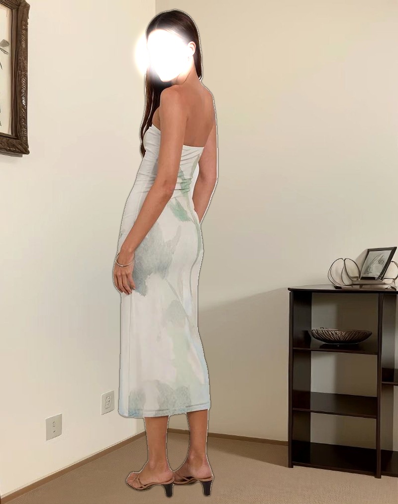 Rosbandi Bandeau Midi Dress in Abstract Painted Flower Blue