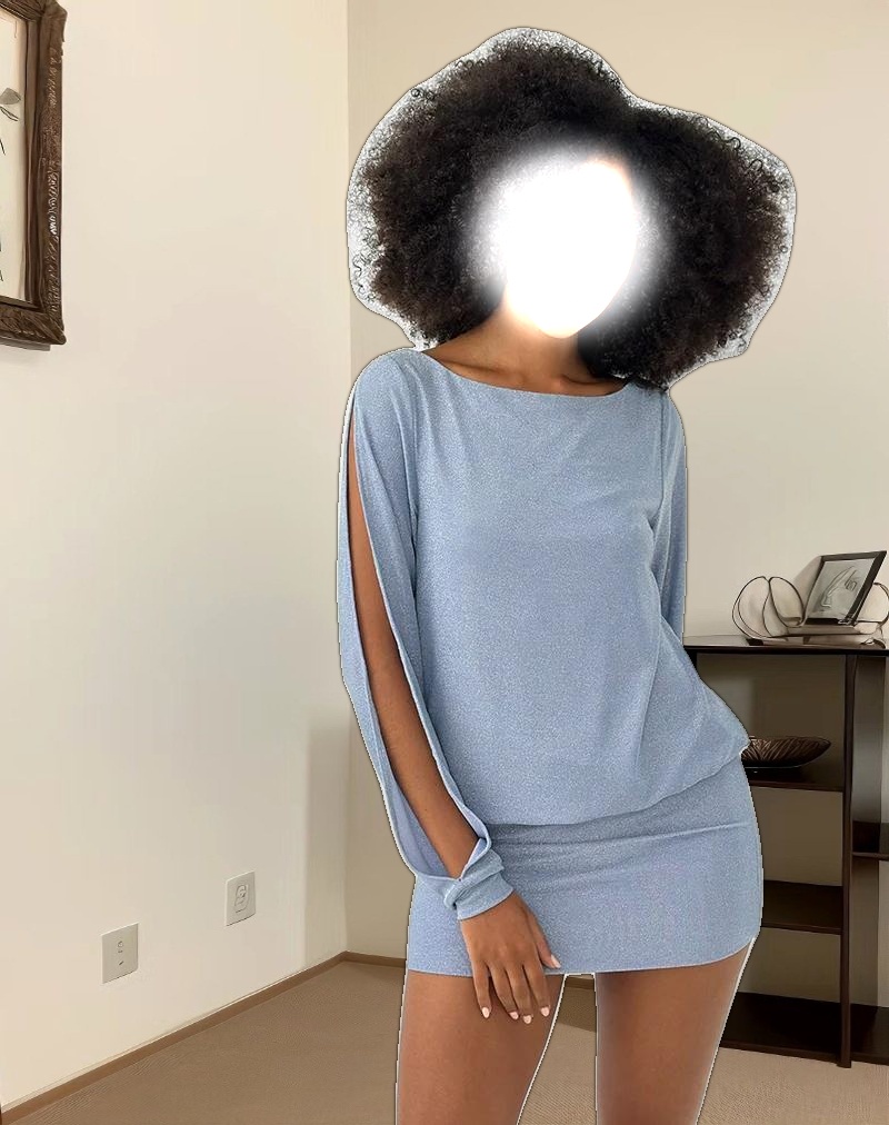 Carola Cut Out Arms Mini Dress in Shimmer Blue