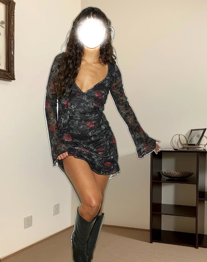 Sudra Mini Dress in Lace Midnight Bloom