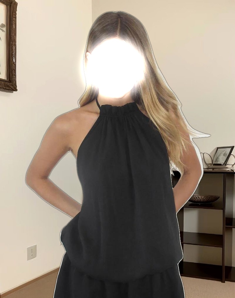 Veloria Halterneck Mini Dress in Black Chiffon with Lining