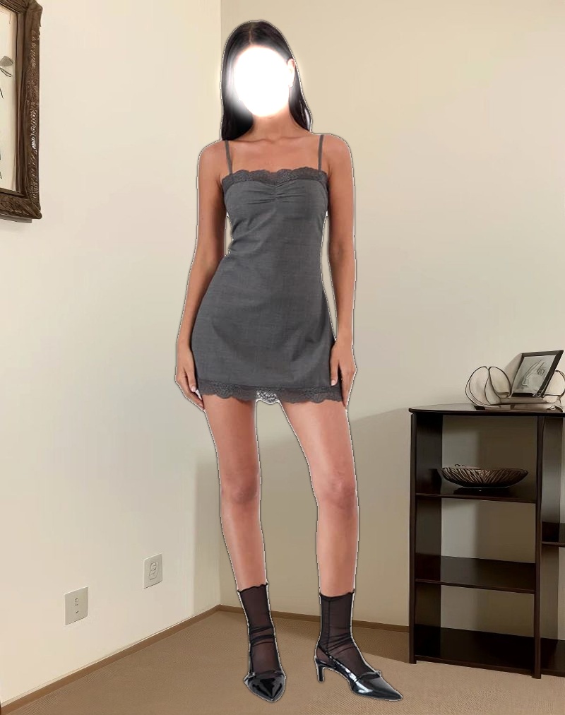 Larna Mini Dress in Check Tailoring Grey