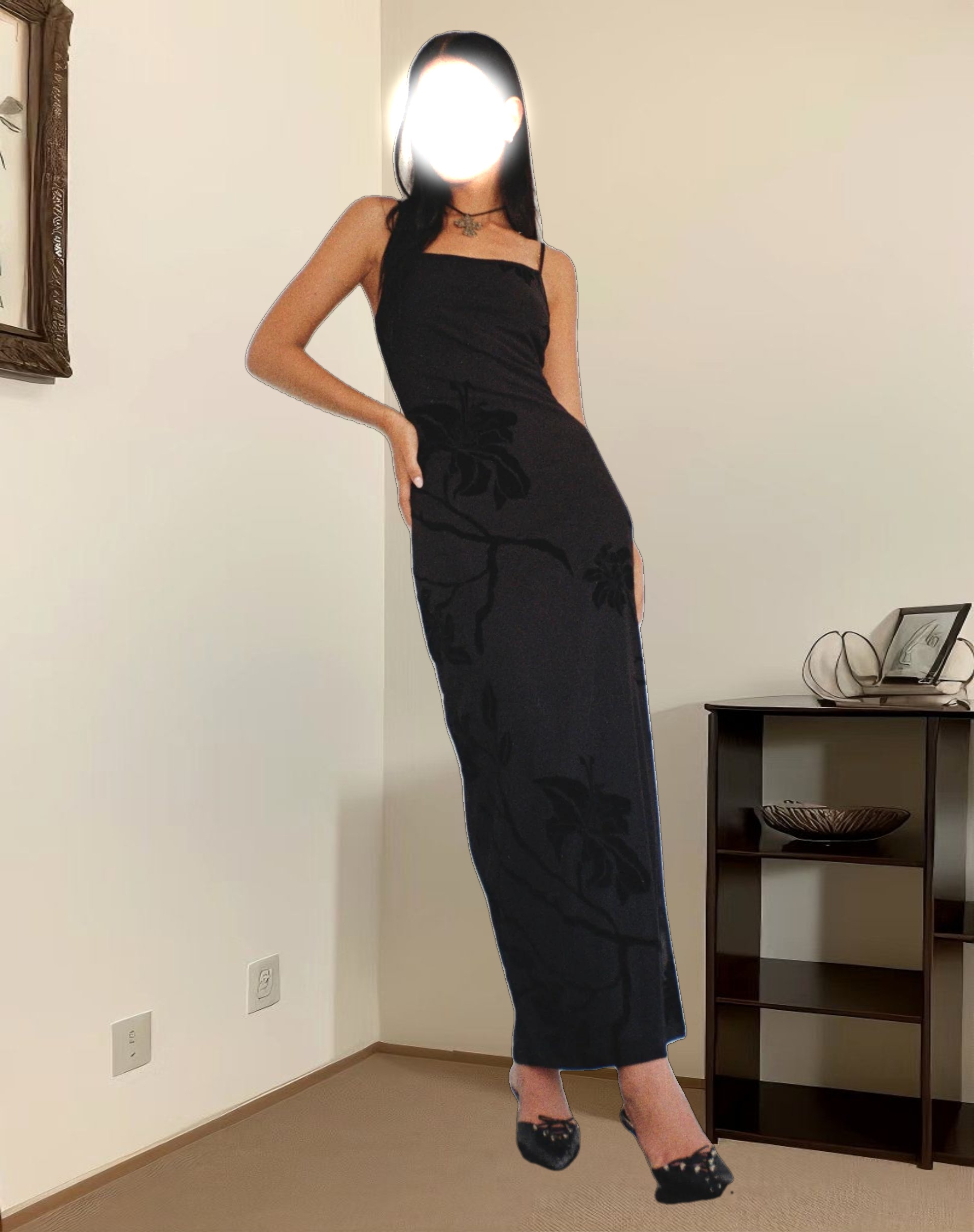 Nodu Maxi Dress in Orchids Flock Black