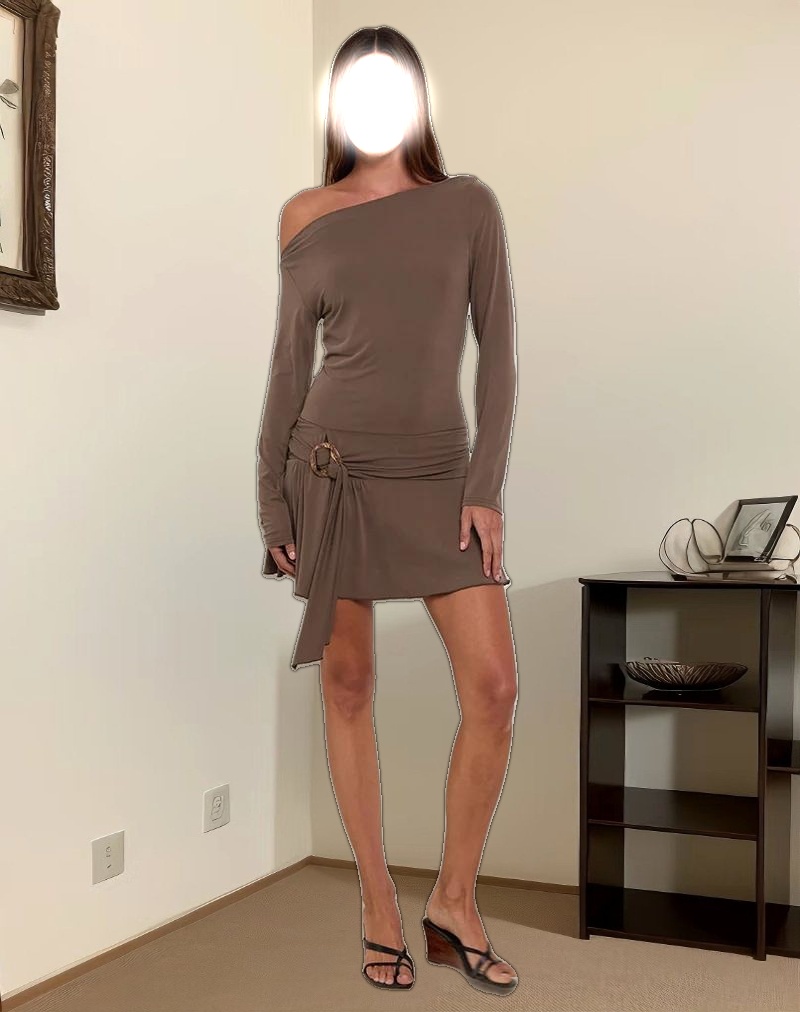 Aleida Belted Mini Dress in Cupro Mink