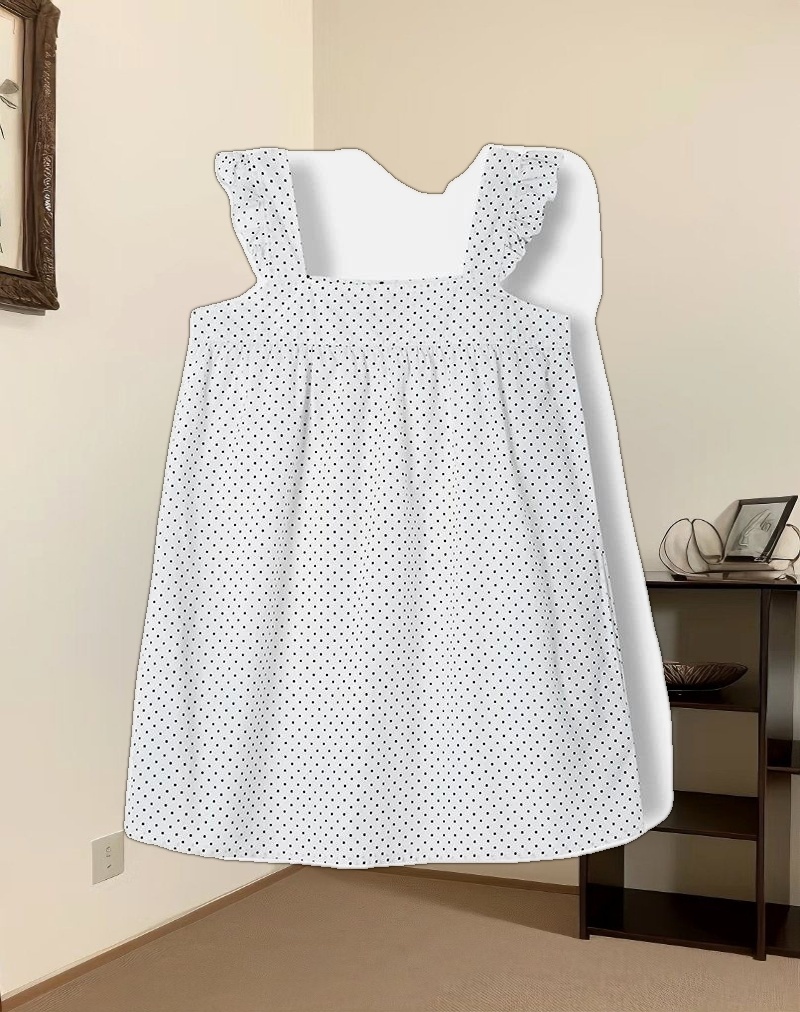 Sanaly Mini Dress in White with Black Micro Polka