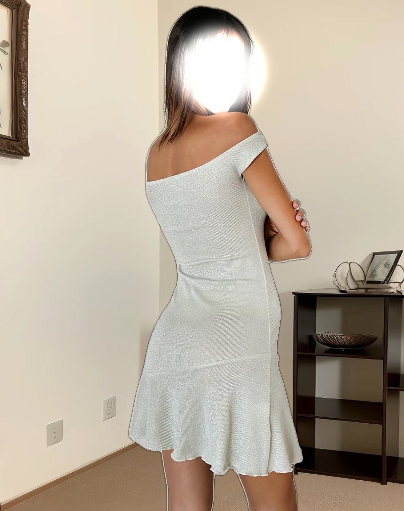 Cynthia Mini Dress in Shimmer Rib Ivory