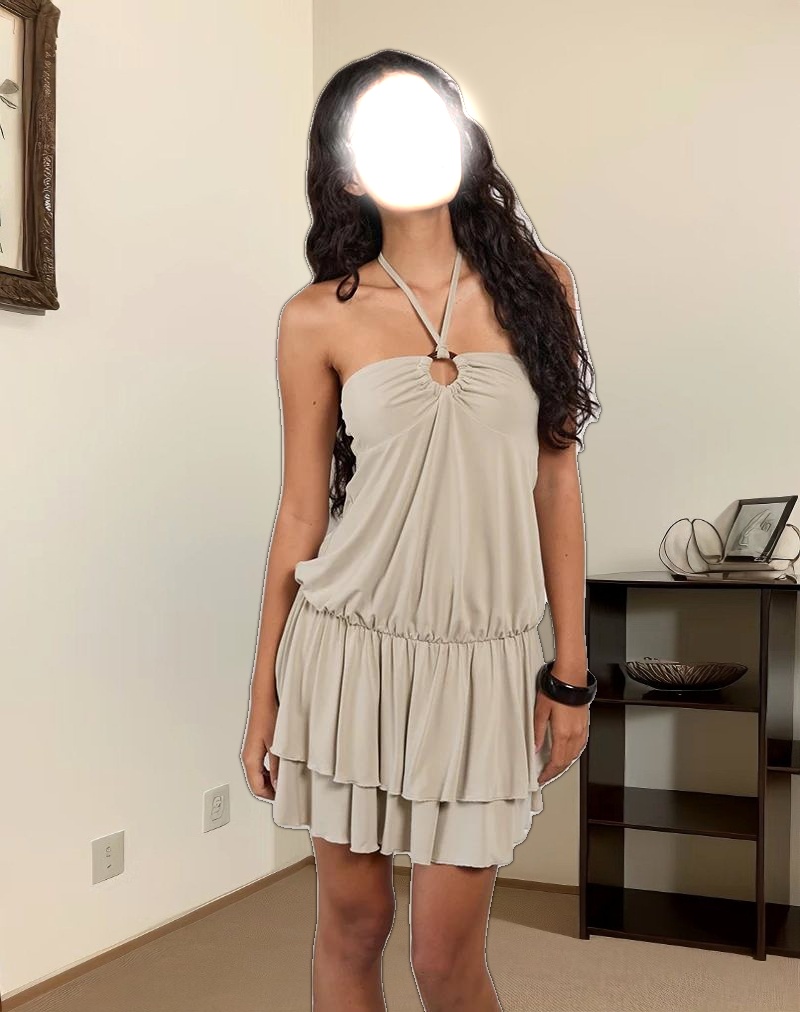 Suraya Plunge Mini Dress in Cupro Oatmilk