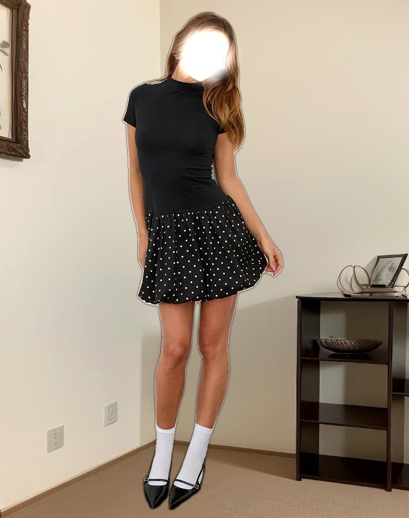 Sherida Bubble Mini Dress in Black Basic Polka