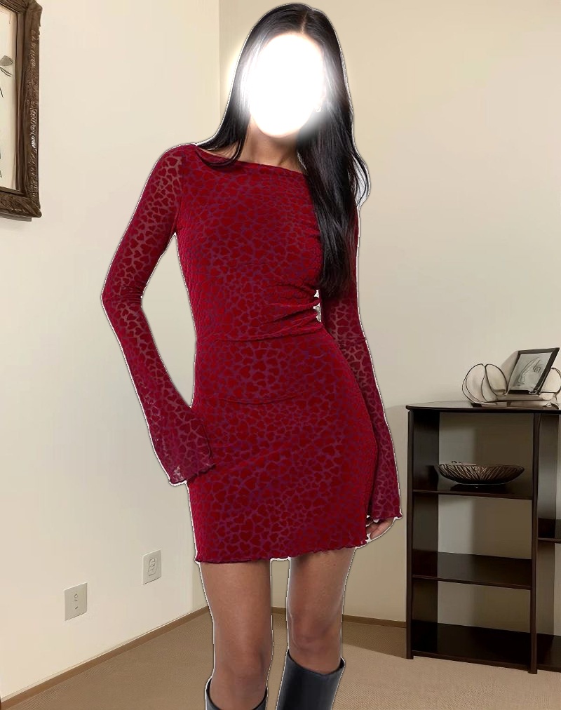Sevila Long Sleeve Mini Dress in Heart Flock Maroon