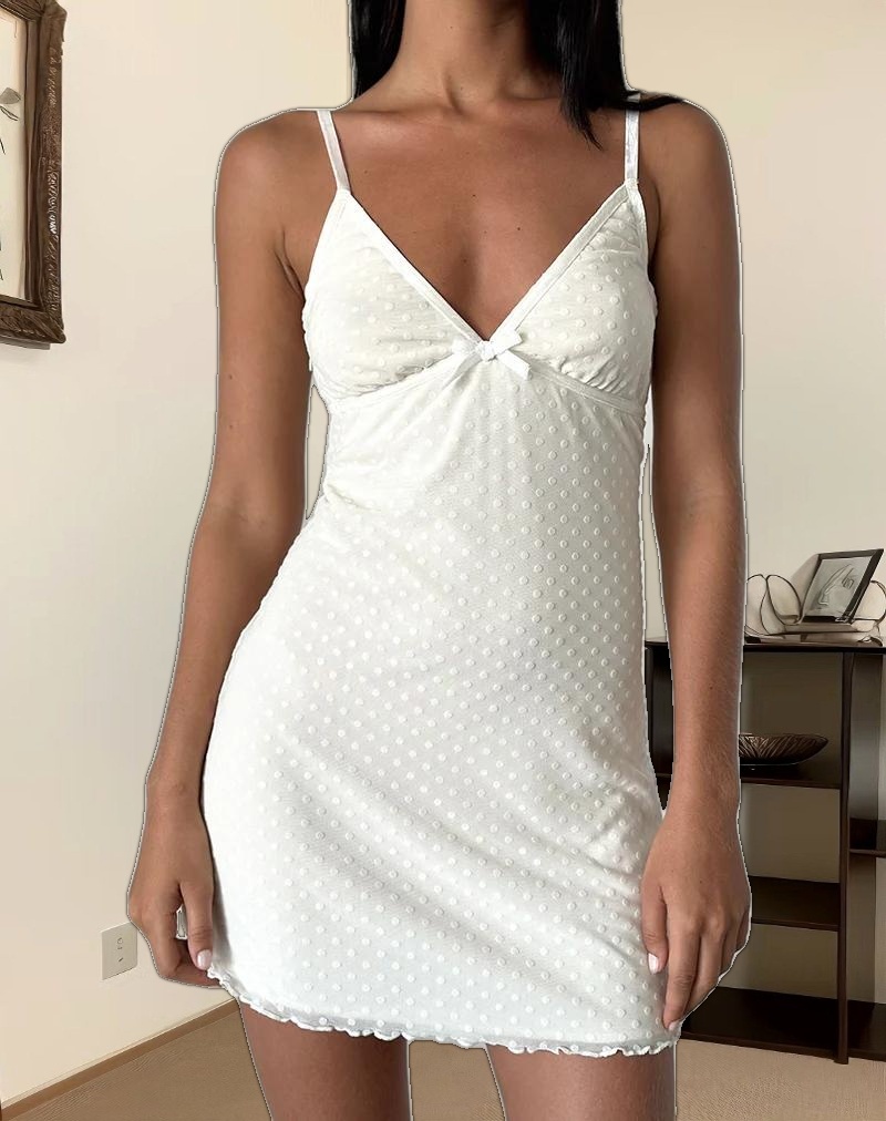Mevila Cami Mini Dress in Ivory Polka Flock