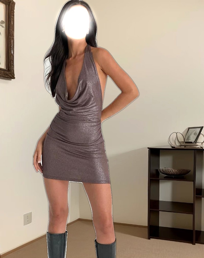 Montana Halter Mini Dress in Shimmer Brown