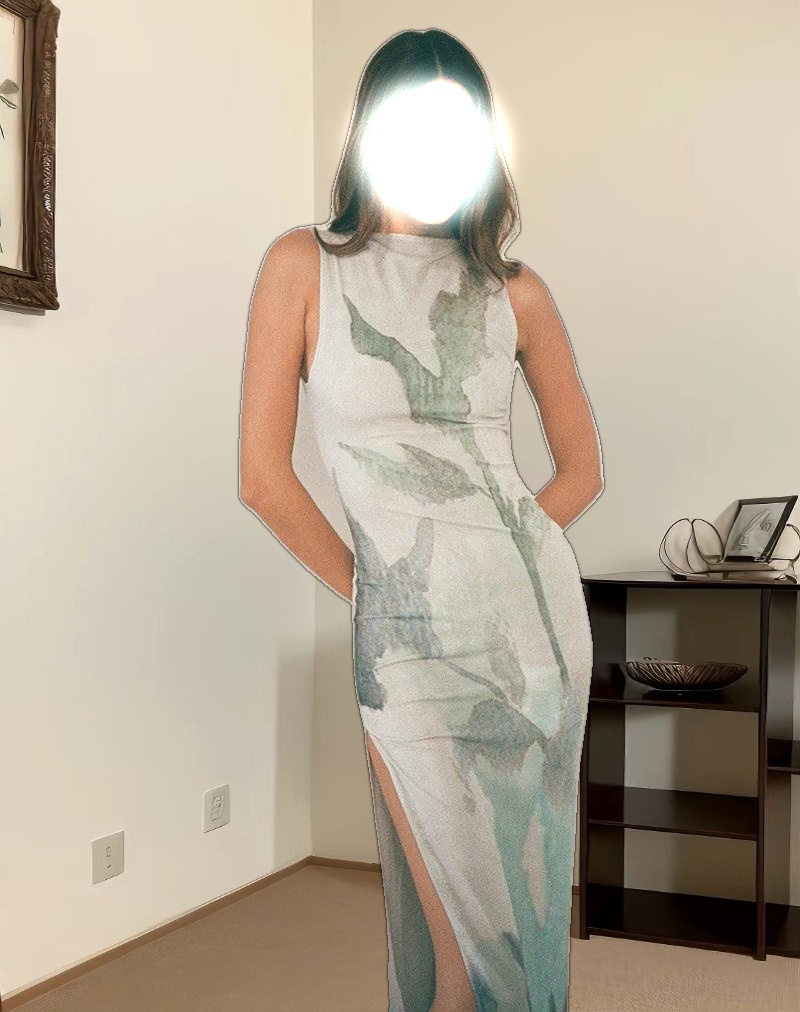 Flo Midi Dress in Abstract Painted Flower Blue