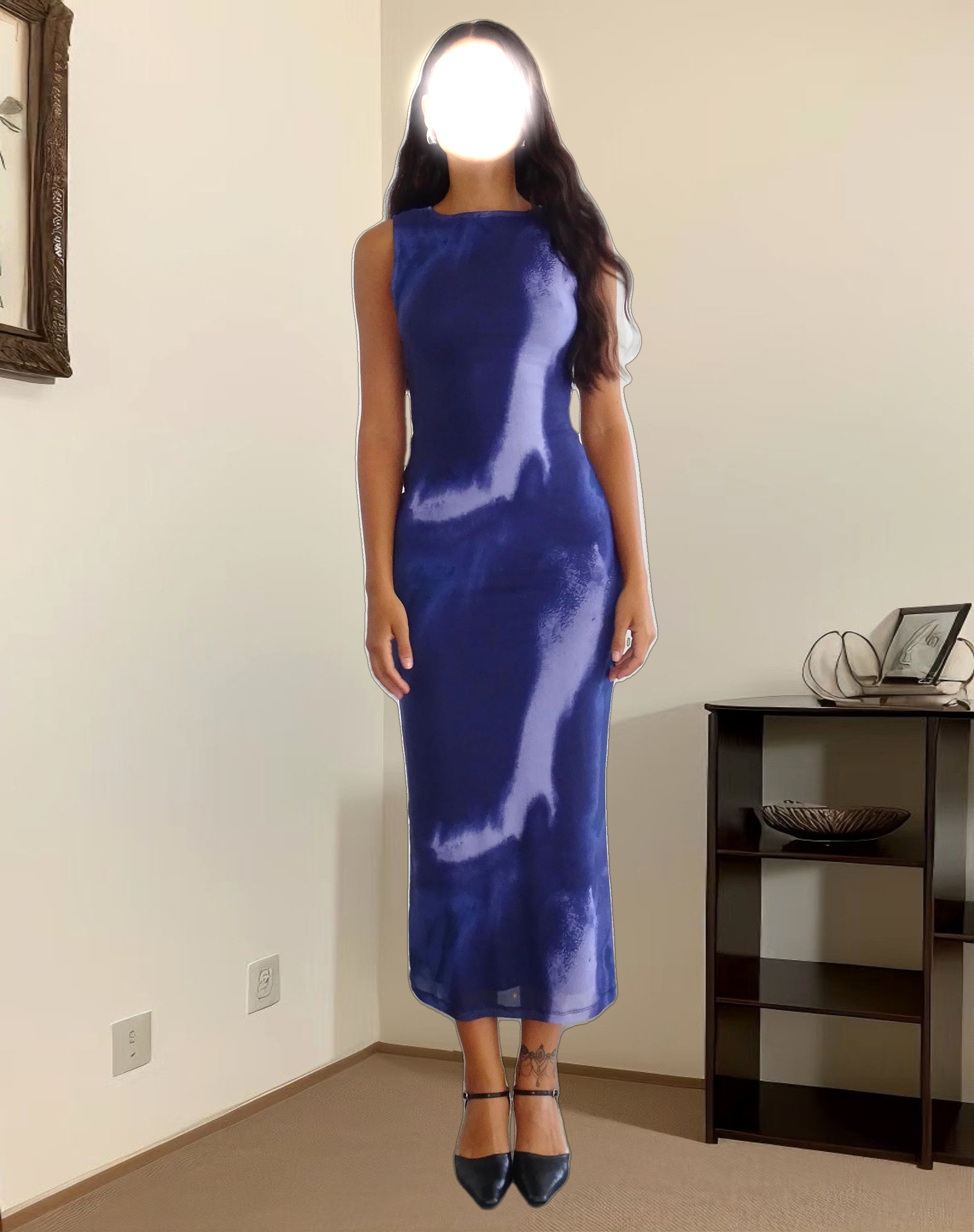 Fayola Printed Maxi Dress in Watercolour Navy