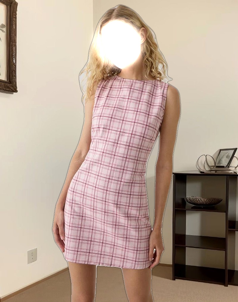 Ayana Backless Mini Dress in Basic Tartan Pink