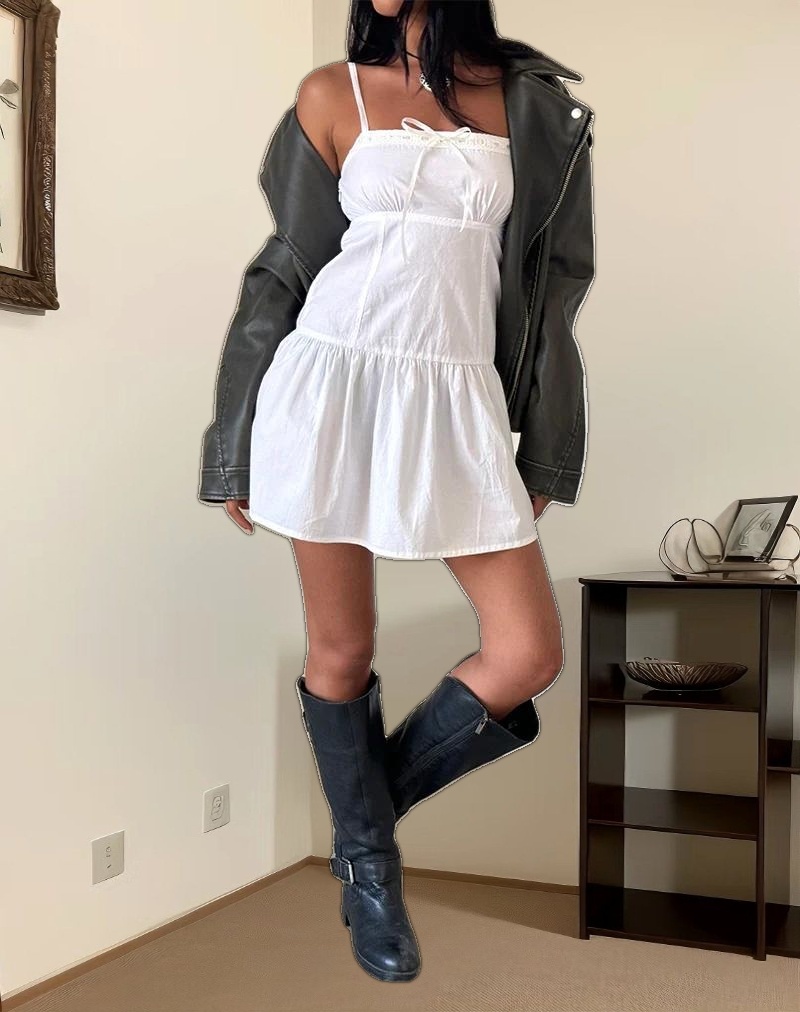 Felin Mini Dress in White Poplin