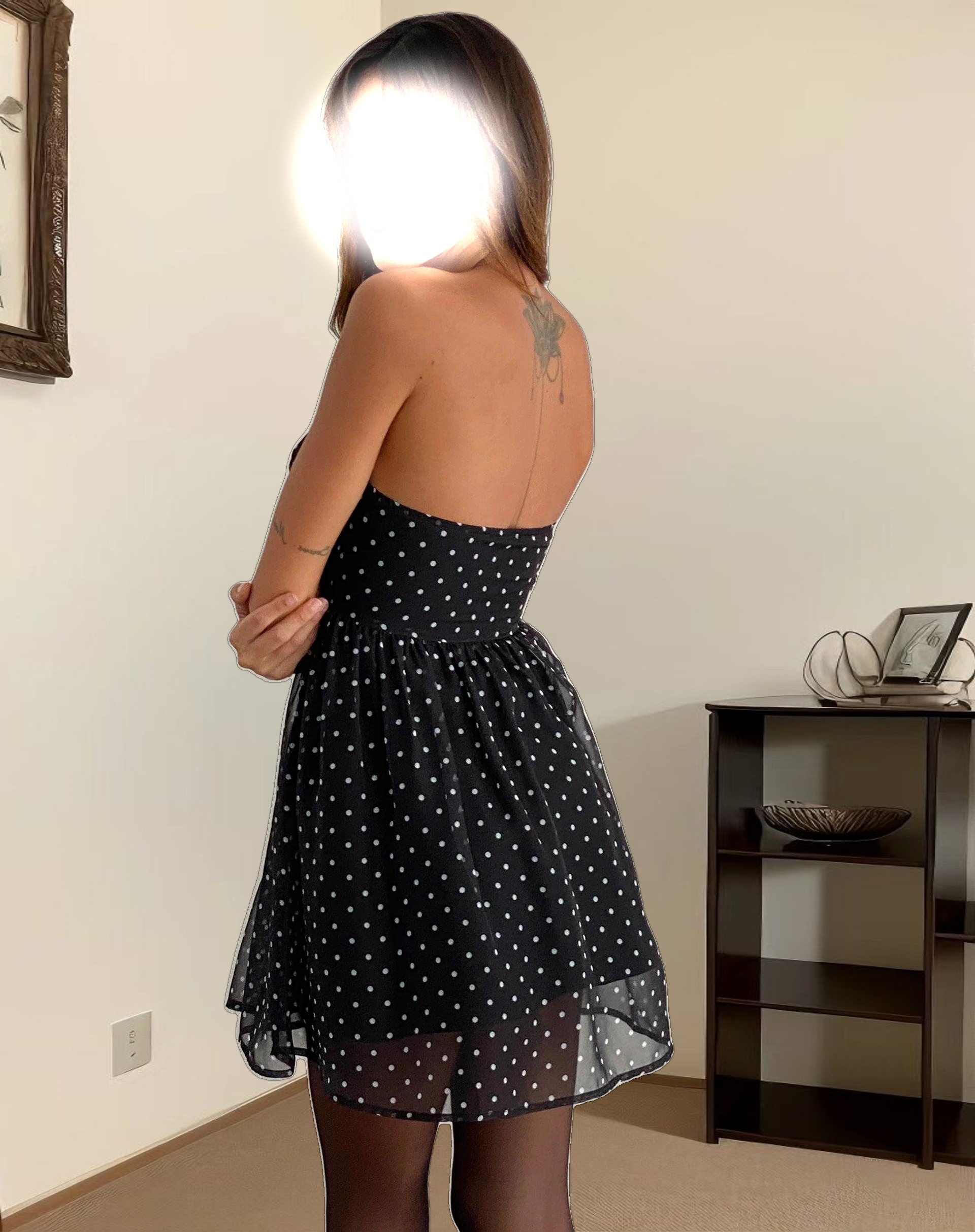 Murni Bandeau Mini Dress in Polka Black Chiffon