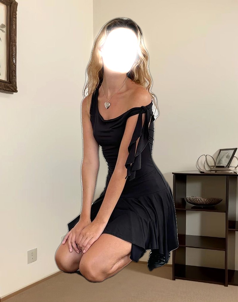 Alba Mini Asymmetric Ruffle Dress in Black