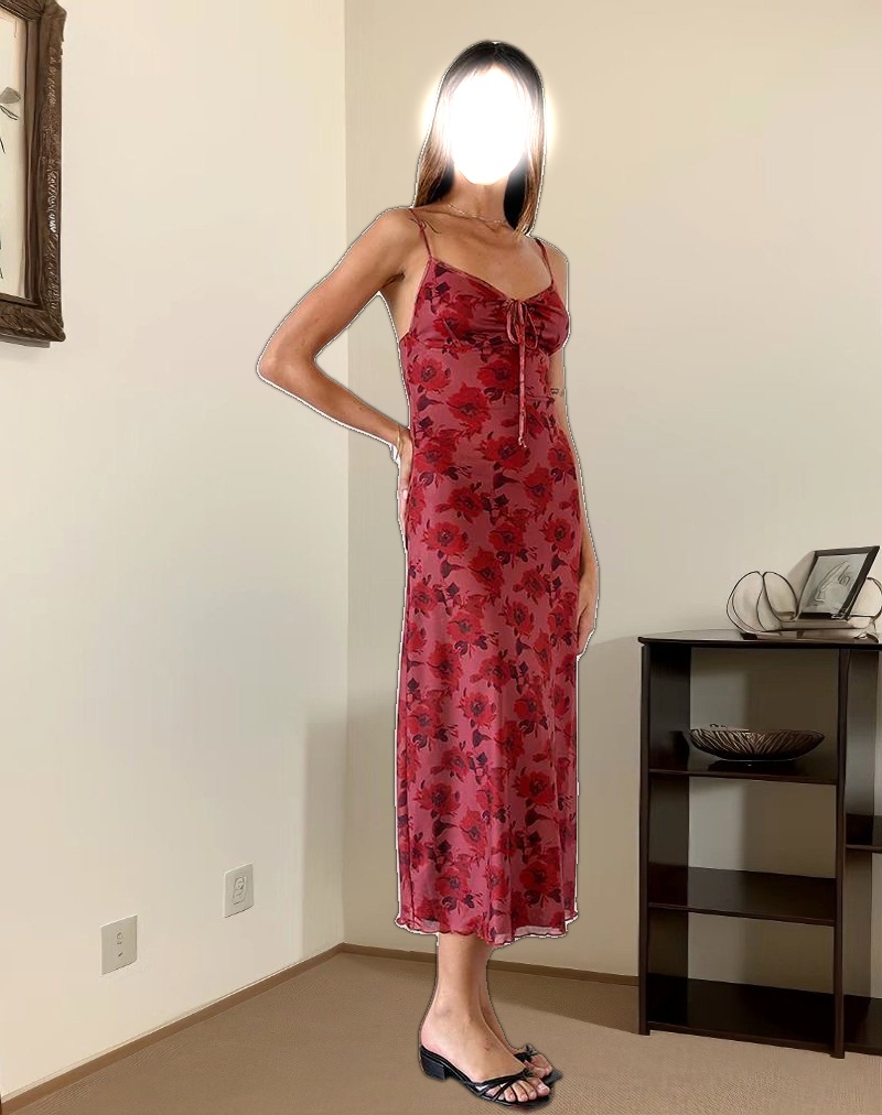 Coya Midi Dress in Fairy Floral Burgundy Flock