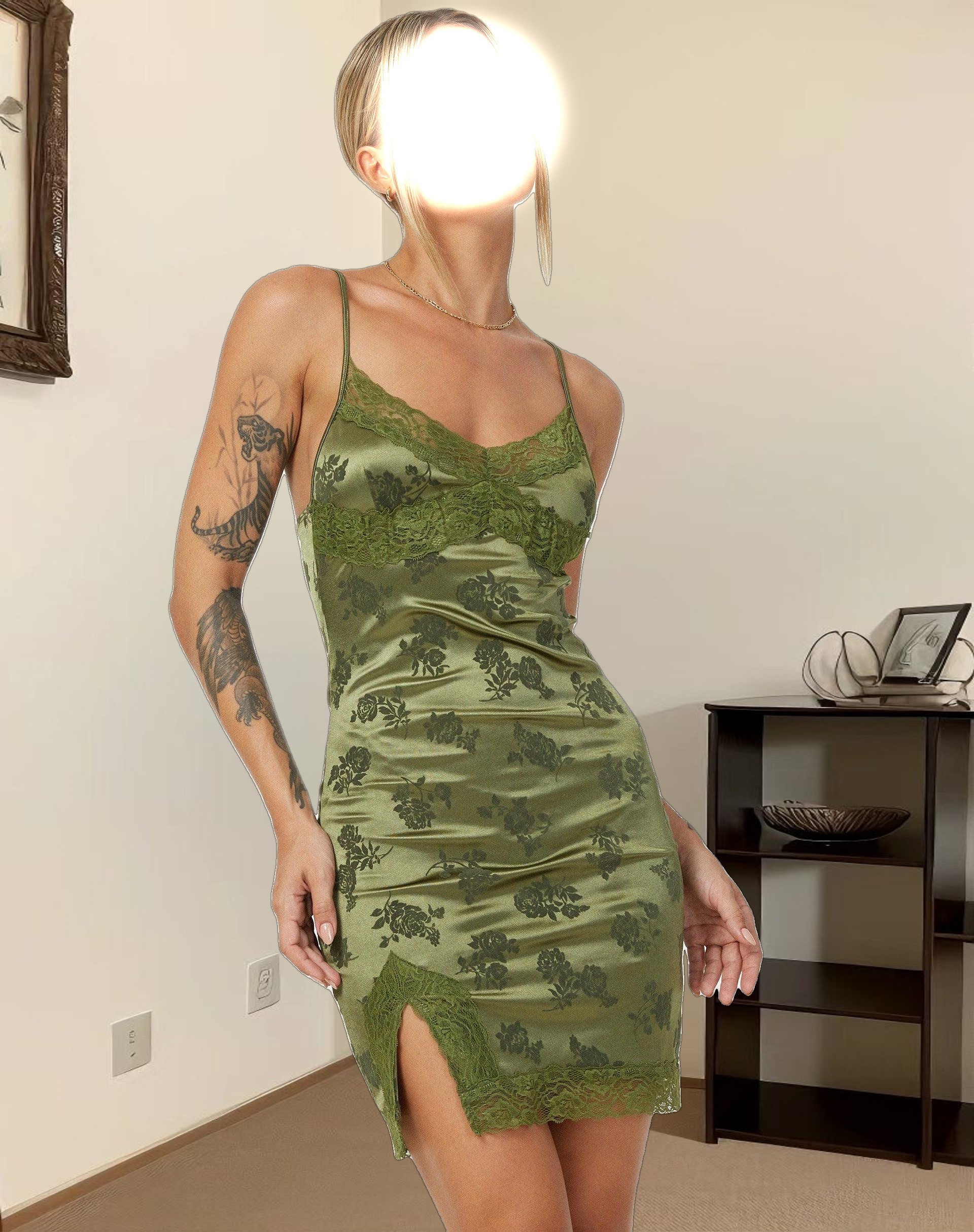 Coti Bodycon Dress in Rose Flock Loden Green