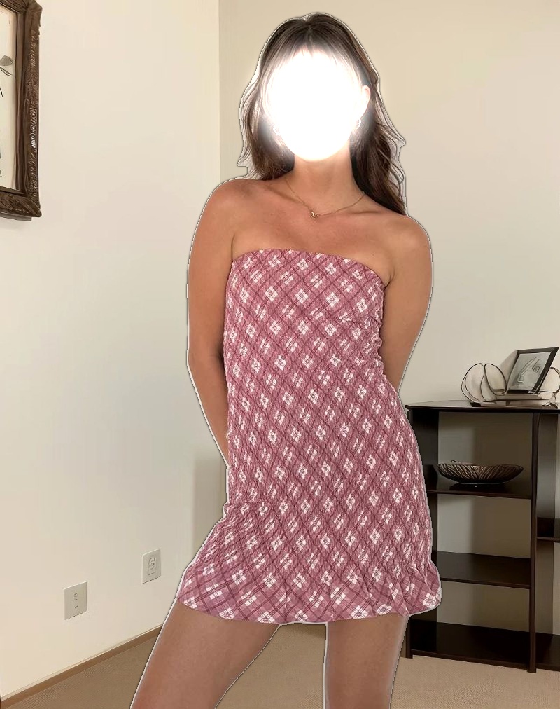 Takiyo Bandeau Mini Dress in Pink Tartan