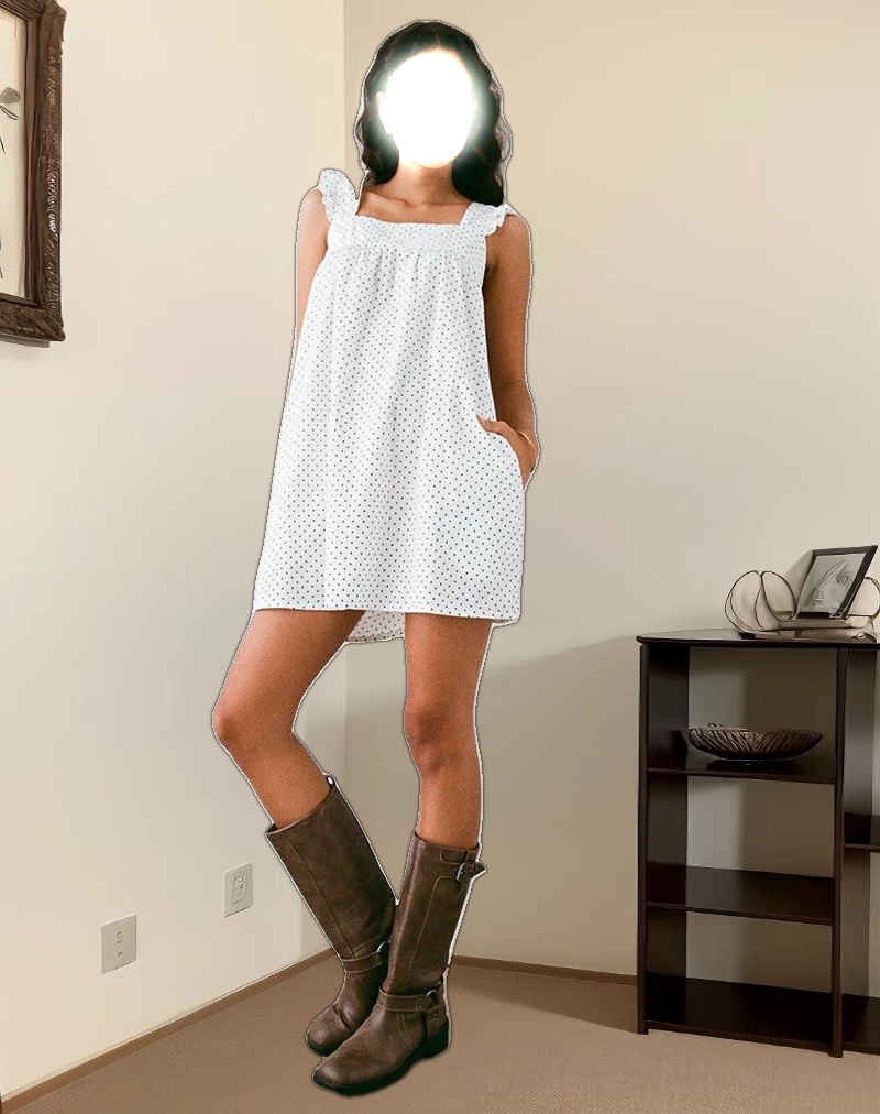 Sanaly Mini Dress in White with Black Micro Polka