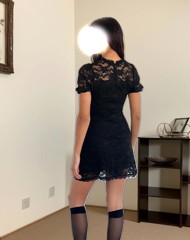 Adele Mini Tea Dress in Black Jasmine Lace