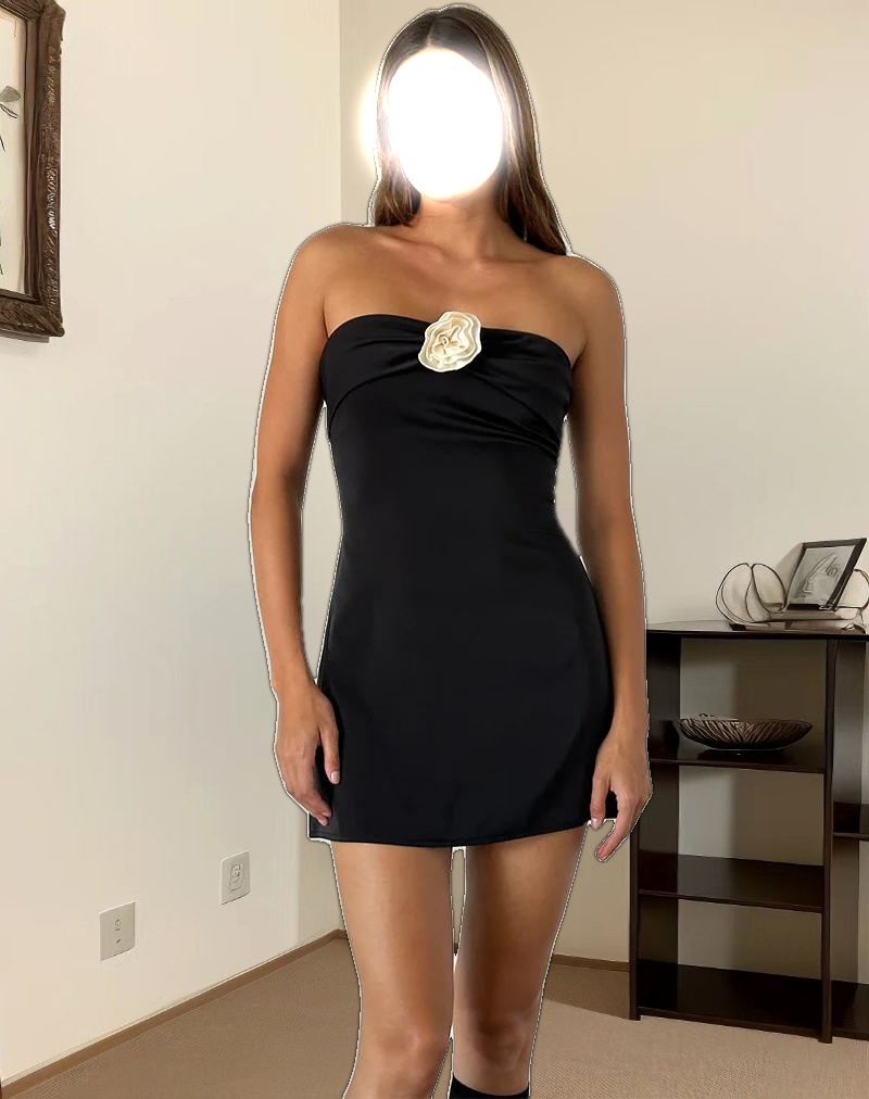 Ninivala Dress in Black with Ivory Rosette