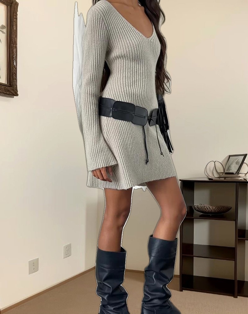 Meghan Dress in Wider Rib Knit Ecru