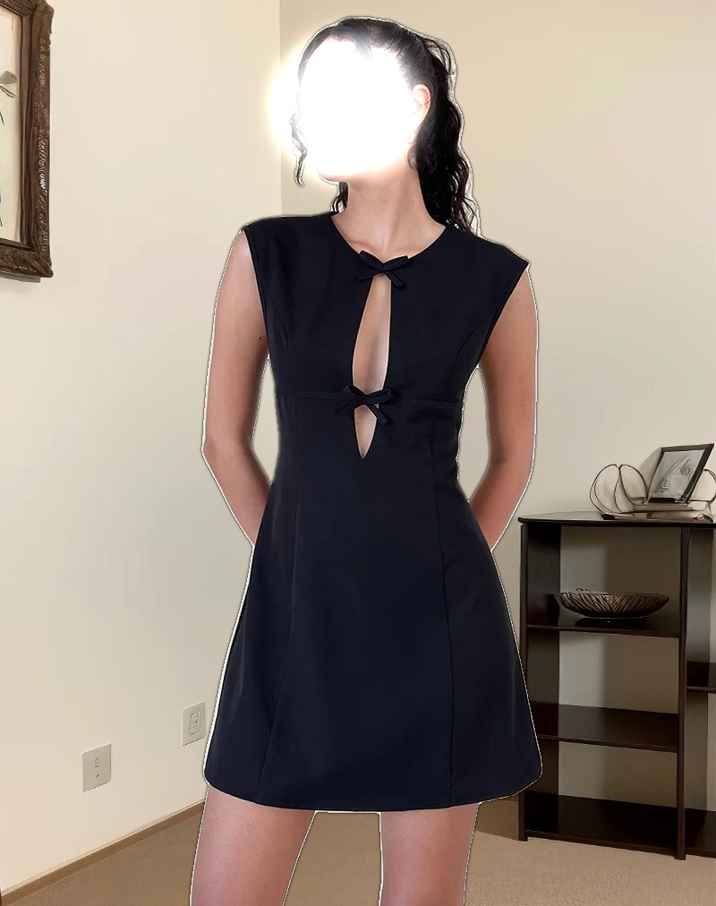 Vadanni Bow Front Mini Dress in Black