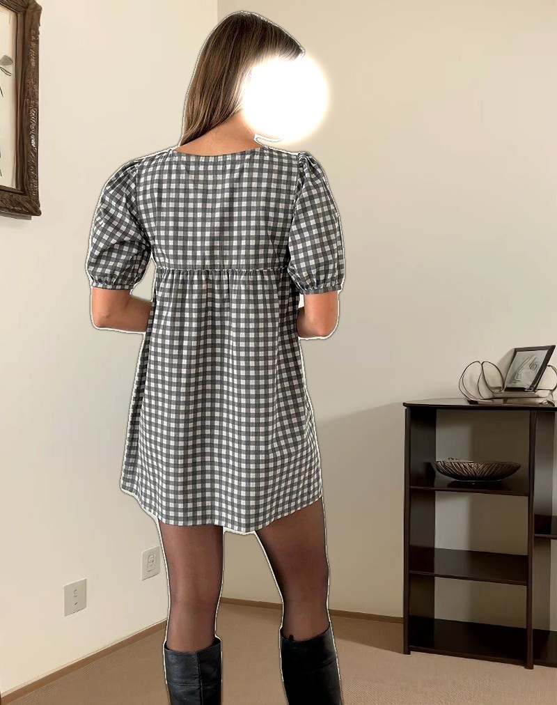 Cybera Mini Dress in Tonal Gingham Black and Grey