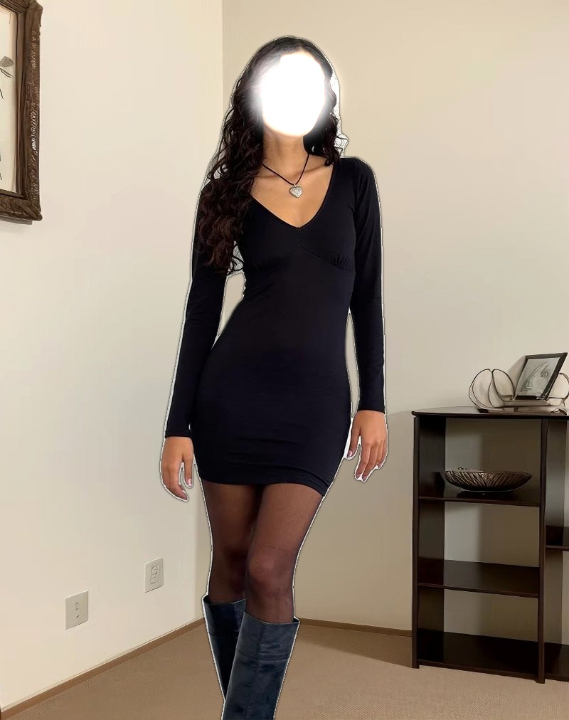 Silsali Lycra Mini Dress in Black