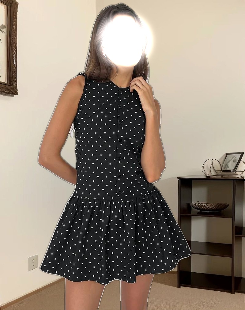 Yadara Mini Dress in Polka Black
