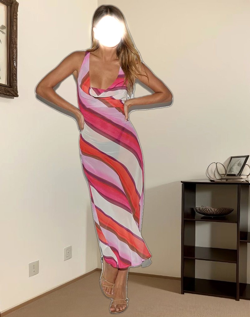 Anira Maxi Dress in Pink Chiffon Painted Stripe