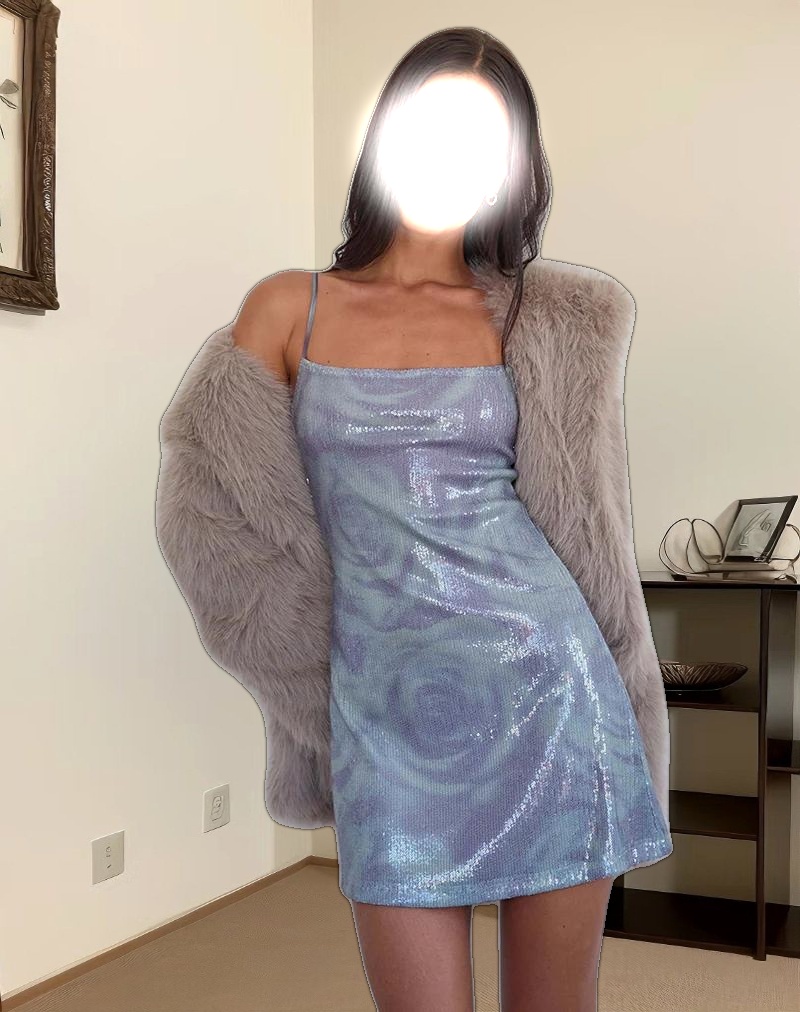 Turu Mini Dress in Sequin Abstract Rose Grey