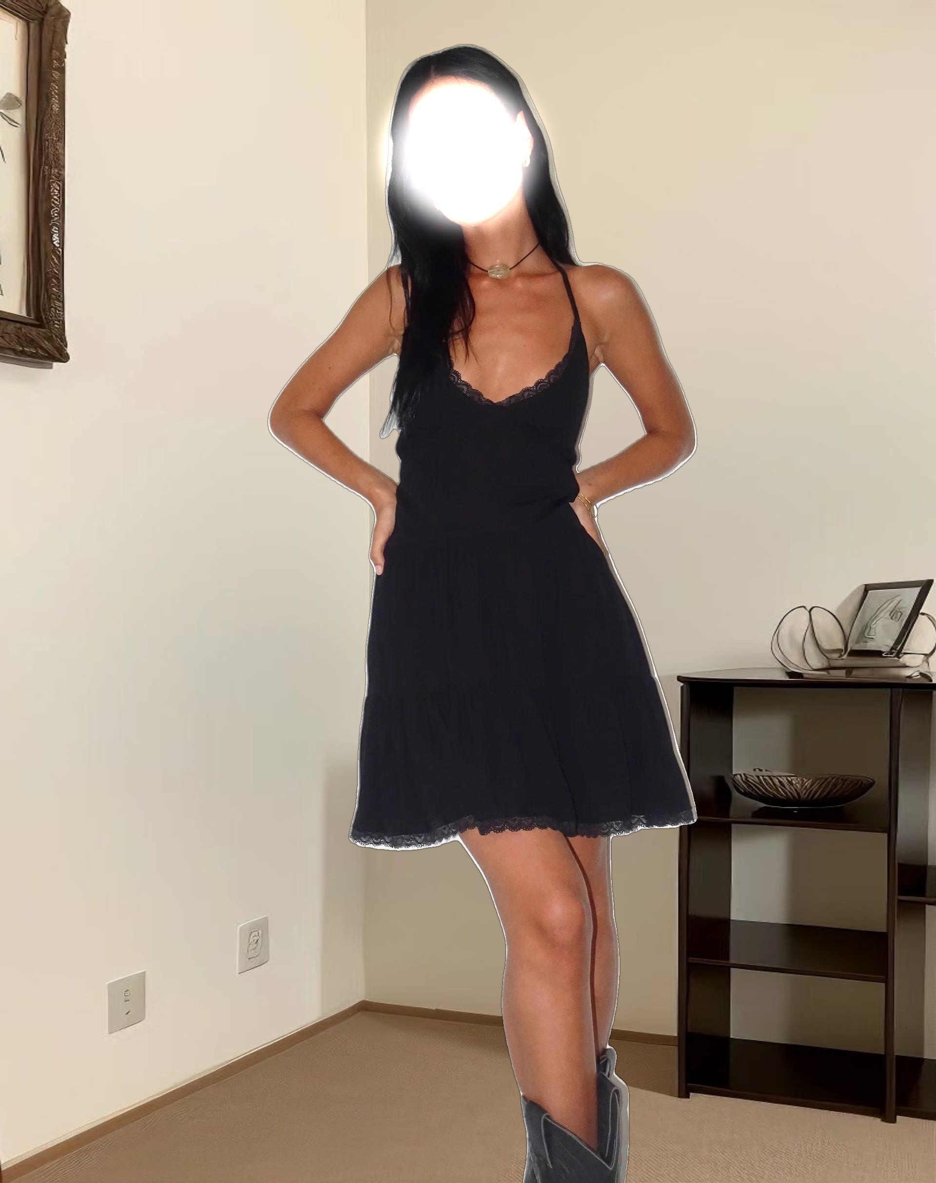 Londyn Tiered Halter Mini Dress in Black