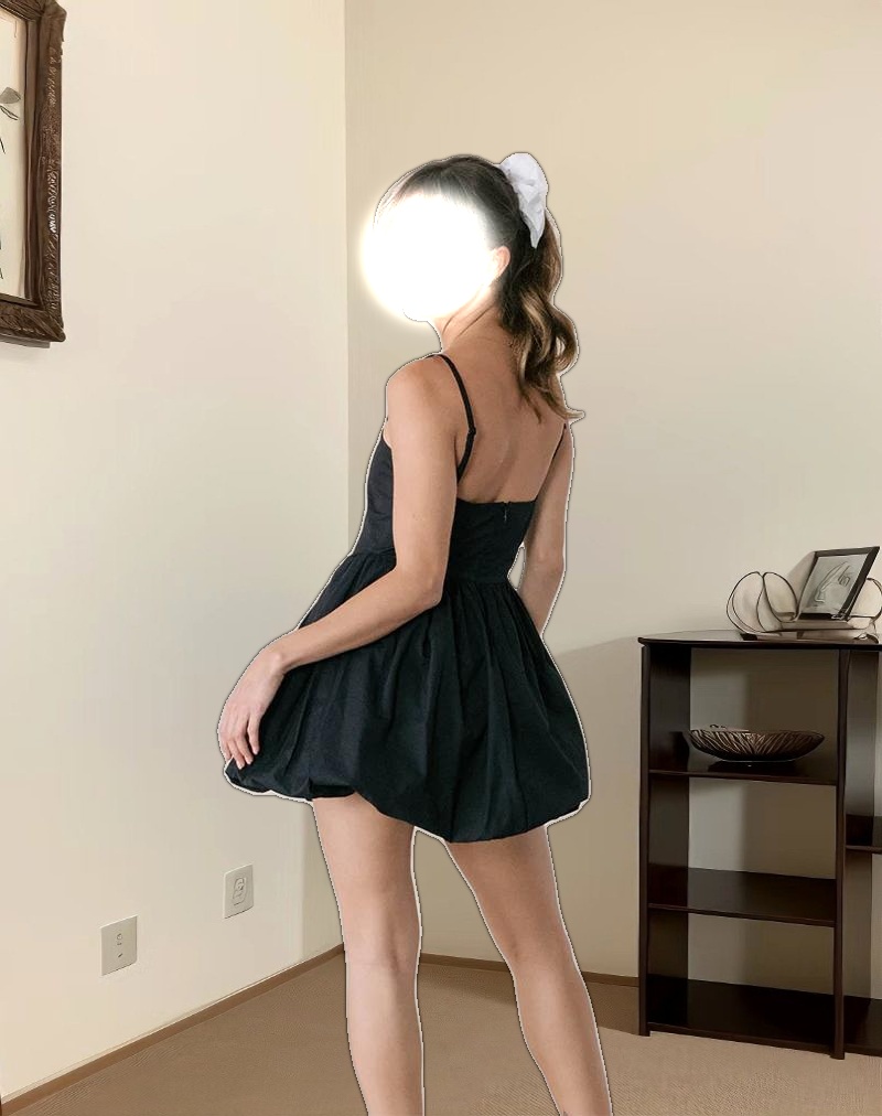 Micala Puffball Mini Dress in Black