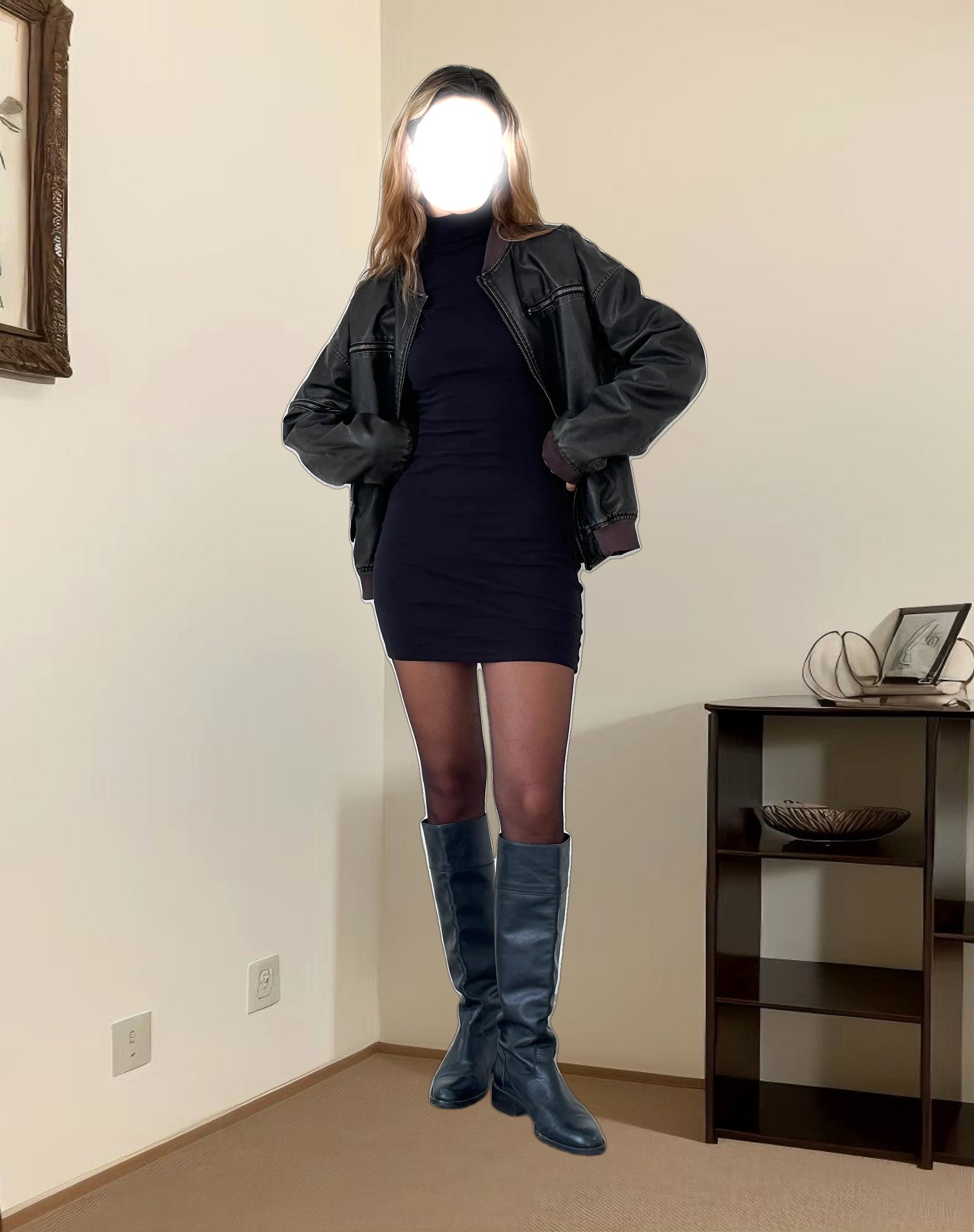 Yrion Turtle Neck  Bodycon Mini Dress in Black