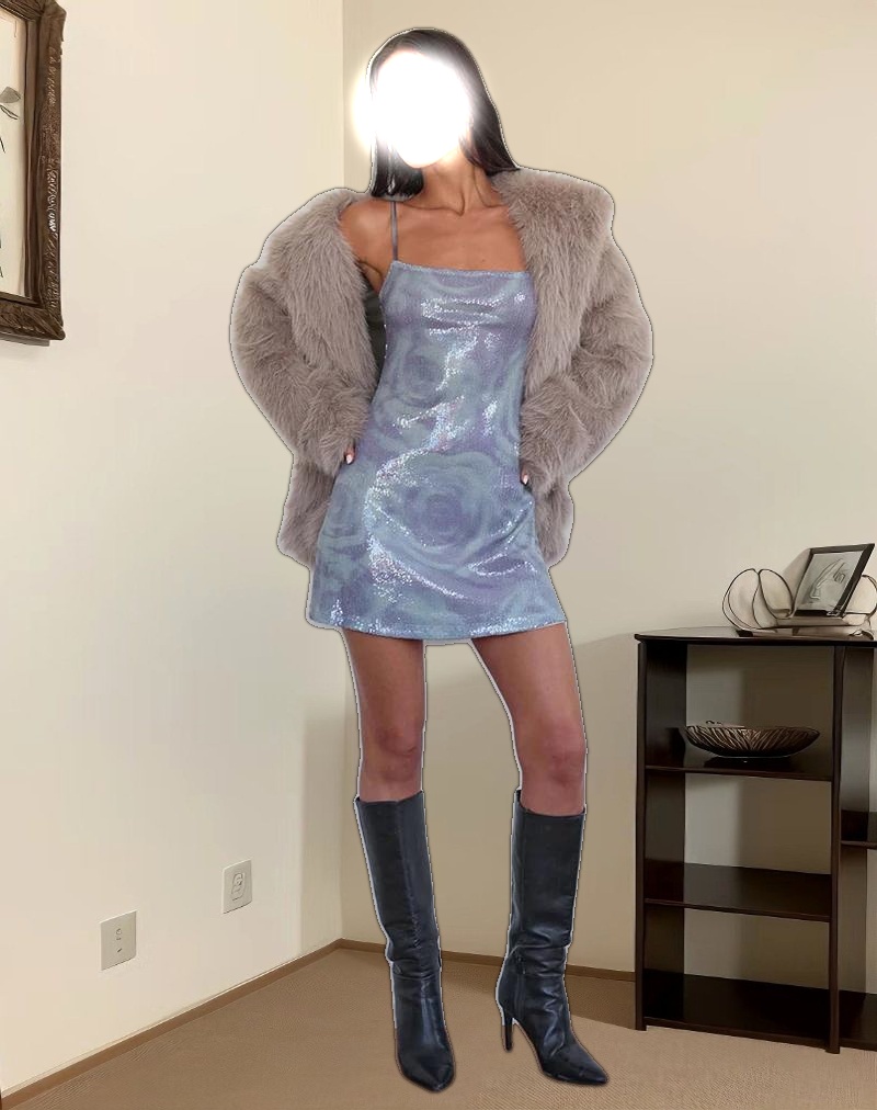 Turu Mini Dress in Sequin Abstract Rose Grey